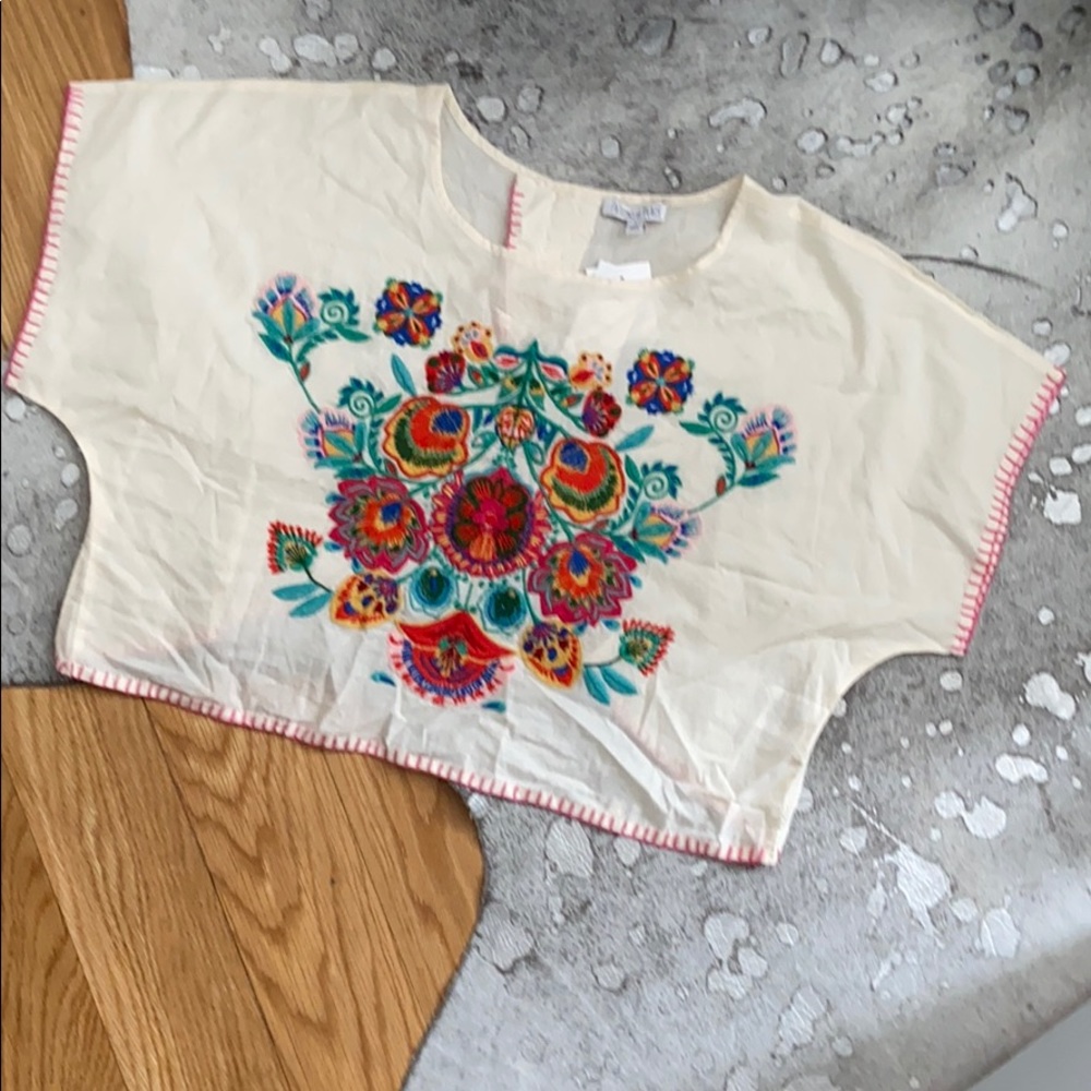 NWT Patrons of Peace Open Back Embroidered Top